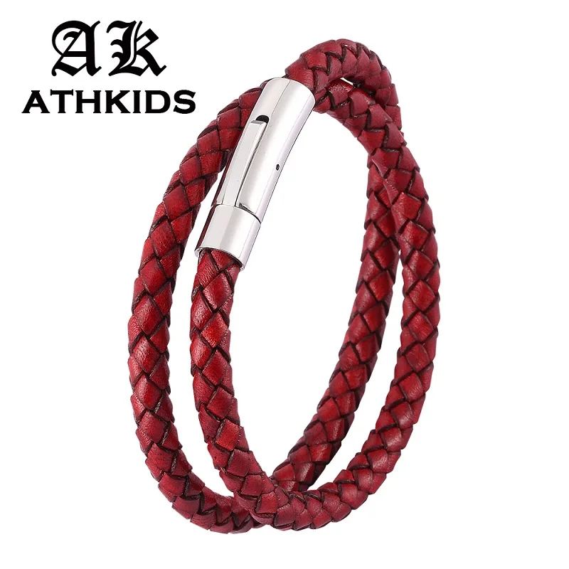 Vintage Double Layer Retro Red Leather Braided Bracelet Stainless Steel Snaps Men Women Wristband New Jewelry Gifts PD0488
Vintage Double Layer Retro Red Leather Braided Bracelet Stainless Steel Snaps Men Women Wristband New Jewelry Gifts PD0488