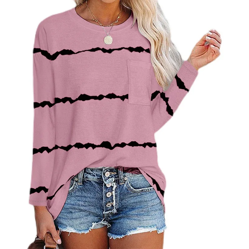 Womens Fashion Autumn T Shirt Casual O-Neck Long Sleeve Striped Pocket T-Shirts Ladies Loose Tees Plus Size Tops Tee Shirt Femme
Womens Fashion Autumn T Shirt Casual O-Neck Long Sleeve Striped Pocket T-Shirts Ladies Loose Tees Plus Size Tops Tee Shirt Femme