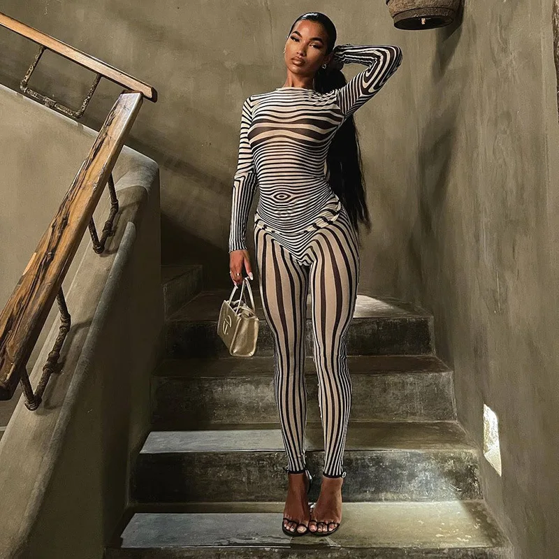 Autumn Winter Women's 2021 Elegant Long Jumpsuits Long Sleeve Zebra Striped Printed Mesh Bodycon for Photo Session Playsuits
Autumn Winter Women's 2021 Elegant Long Jumpsuits Long Sleeve Zebra Striped Printed Mesh Bodycon for Photo Session Playsuits