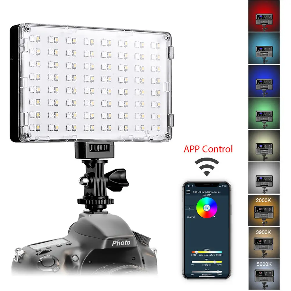 

GVM RGB 10S Video Light On Camera Fill Lighting Photo Studio Photographic Colorful 128 LEDs with Wi-Fi Control Battery