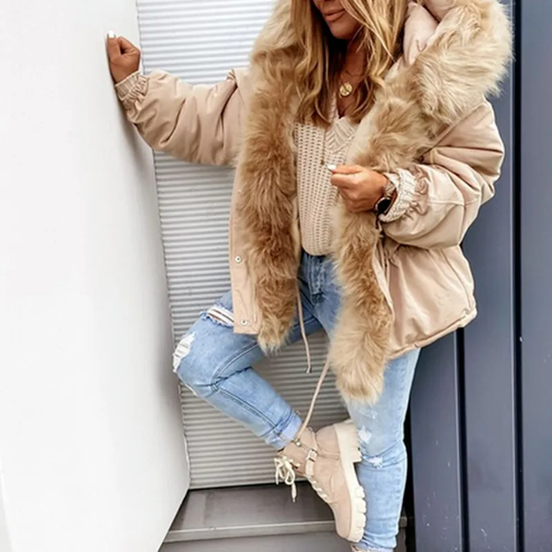 Hooded Jacket For Women 2021 Winter Warm Faux Fur Parka Cotton-padded Jackets Casual Waist Tightening Oversized Outwear Coat
Hooded Jacket For Women 2021 Winter Warm Faux Fur Parka Cotton-padded Jackets Casual Waist Tightening Oversized Outwear Coat