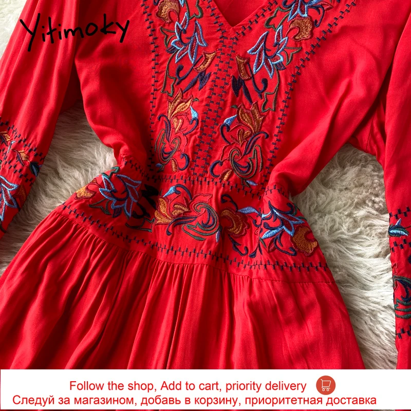 Yitimoky Vintage Embroidery Puff Sleeve Dresses Women V-Neck Loose Oversize Long Sleeve A-Line Clothing 2021 Spring Korean Dress
Yitimoky Vintage Embroidery Puff Sleeve Dresses Women V-Neck Loose Oversize Long Sleeve A-Line Clothing 2021 Spring Korean Dress
