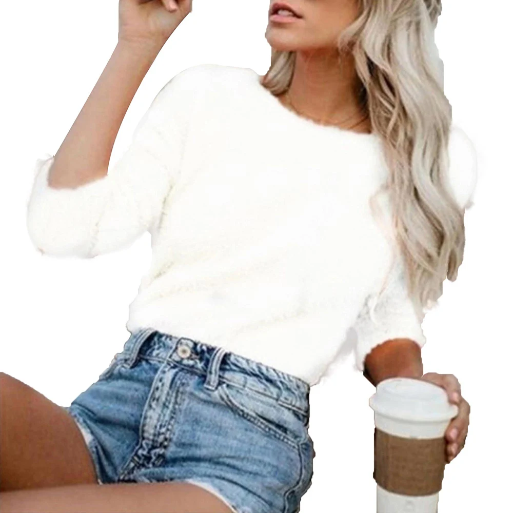 Faux Fur Tops for Women Knitted Round Neck Pullover O-Neck Casual Solid Color Soft Streetwear Long Sleeve Ladies Female T-shirt
Faux Fur Tops for Women Knitted Round Neck Pullover O-Neck Casual Solid Color Soft Streetwear Long Sleeve Ladies Female T-shirt