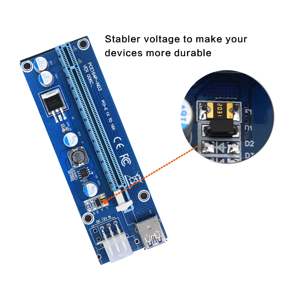 COVYIV новейшая PCIE PCI-E Райзер 006C карта PCI E X16 Express 6Pin к SATA 1X 16X USB3.0 удлинитель