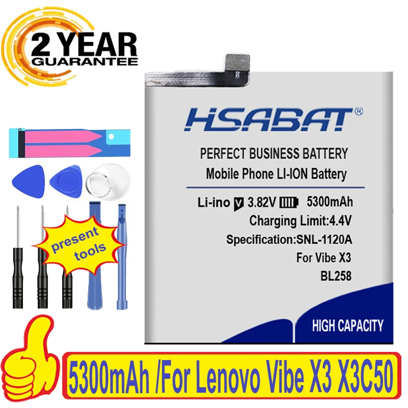 Аккумулятор для Lenovo Lemeng X3 C50 C70 5300 мАч BL258 Vibe X3c50 X3c70 X3a40|Аккумуляторы мобильных
