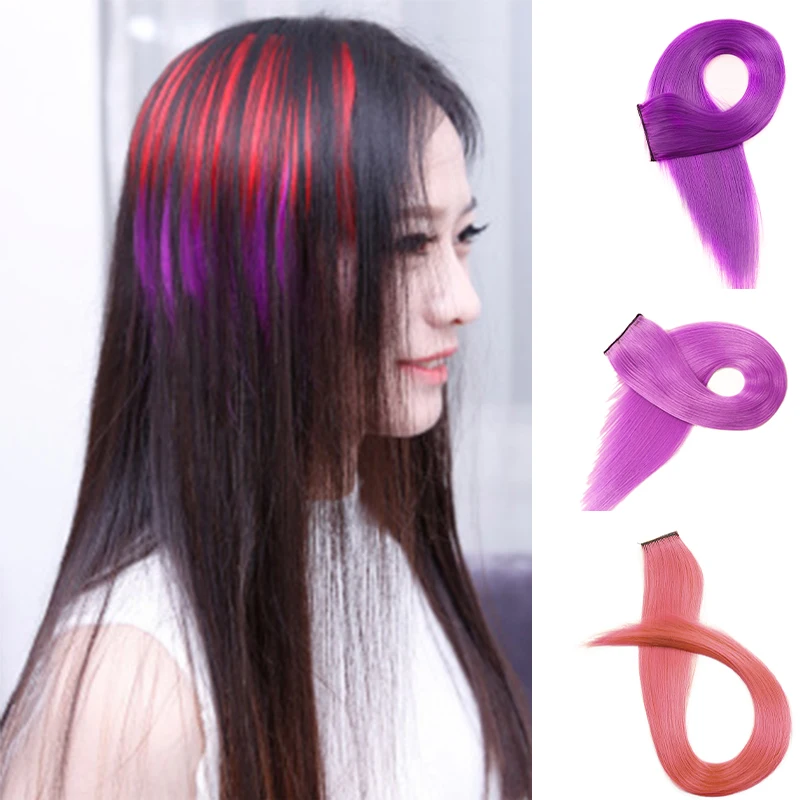 Colorful 24 inch long straight gradient synthetic hair extensions neatly clipped in a one-piece color striped wig for women
Colorful 24 inch long straight gradient synthetic hair extensions neatly clipped in a one-piece color striped wig for women