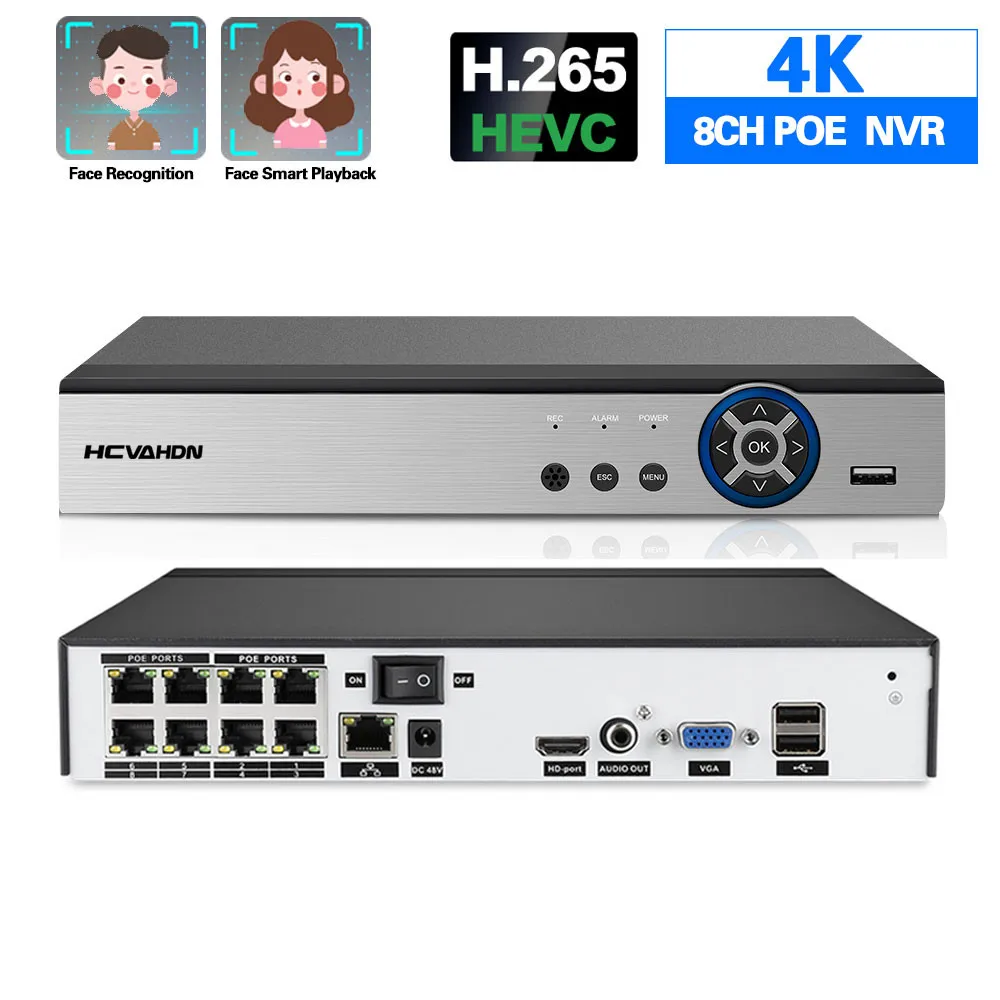 

H.265 4K CCTV POE NVR System 8CH 5MP 4CH IP Network Video Surveillance Recorder Face Detection 8MP XMEYE Security NVR Recorder
