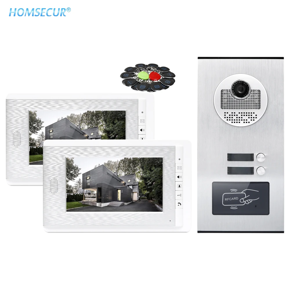 HOMSECUR 7 "Hands free видео домофон комплект + кнопка блокировки для 2 квартиры XC111 XM708