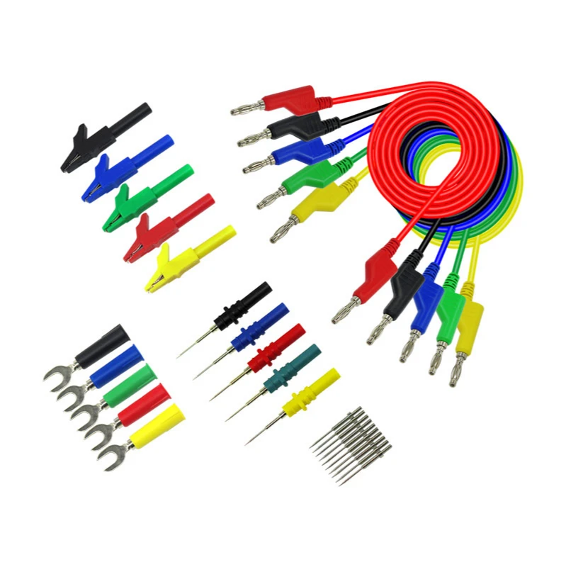 P1036B series 4mm Banana to Banana Plug Test Lead Kit for Multimeter with Alligator Clip U-type & Puncture Test Probe Kit
P1036B series 4mm Banana to Banana Plug Test Lead Kit for Multimeter with Alligator Clip U-type & Puncture Test Probe Kit