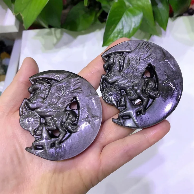 

1PC Natural Silver Obsidian Unicorn Figurine Carving Crystal Polished Quartz Healing Stone Home DIY Decoration Gem Gift