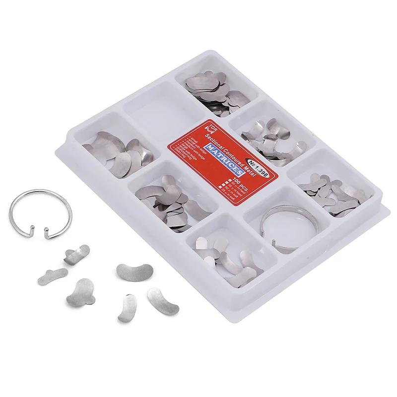 100Pcs/Pack Dental Matrix Sectional Contoured Metal Matrices + 2 Rings Full kit for Teeth Replacement Dentsit Tools
100Pcs/Pack Dental Matrix Sectional Contoured Metal Matrices + 2 Rings Full kit for Teeth Replacement Dentsit Tools