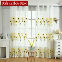 Pastoral Sunflower Sheer Tulle Curtains For Living Room Kids Children Bedroom Voile Short Curtains Modern Kitchen Window Drapes