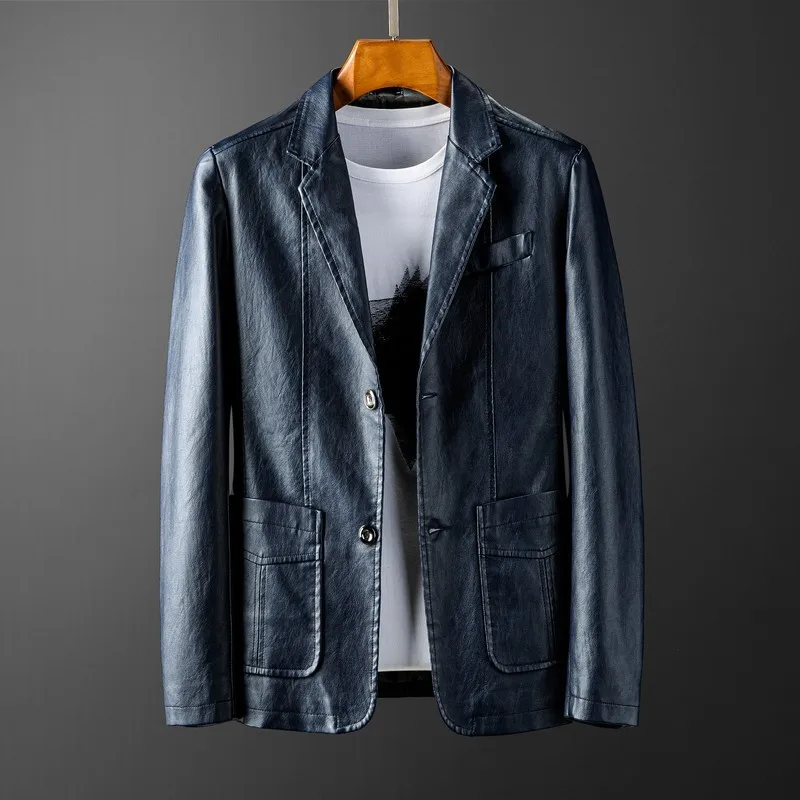 Pu Leather jackets Mens Tops Slim Fit Suit Coat Fashion Motorcycle Jacket Male Vintage Single Breasted Suits Casual Outerwear 
Pu Leather jackets Mens Tops Slim Fit Suit Coat Fashion Motorcycle Jacket Male Vintage Single Breasted Suits Casual Outerwear
