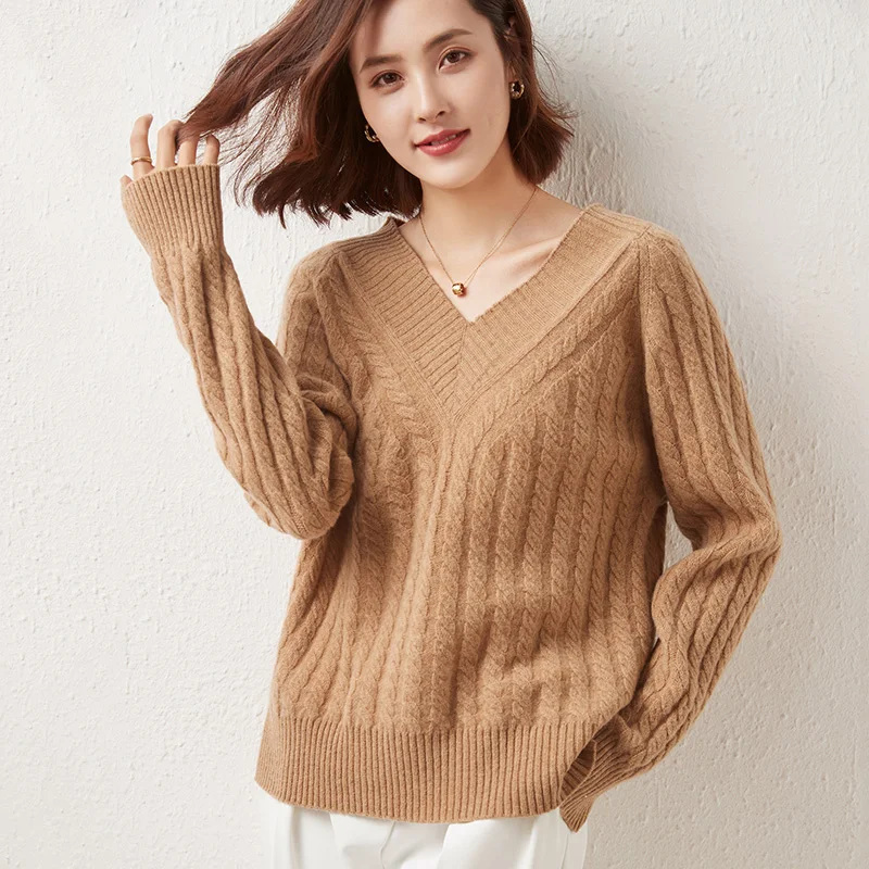 Winter Casual V-Neck Loose Long Cable 100% Fine Wool Sweater Cozy Thick Pullover Women Merino Jumper Cute 2021 Christmas
Winter Casual V-Neck Loose Long Cable 100% Fine Wool Sweater Cozy Thick Pullover Women Merino Jumper Cute 2021 Christmas