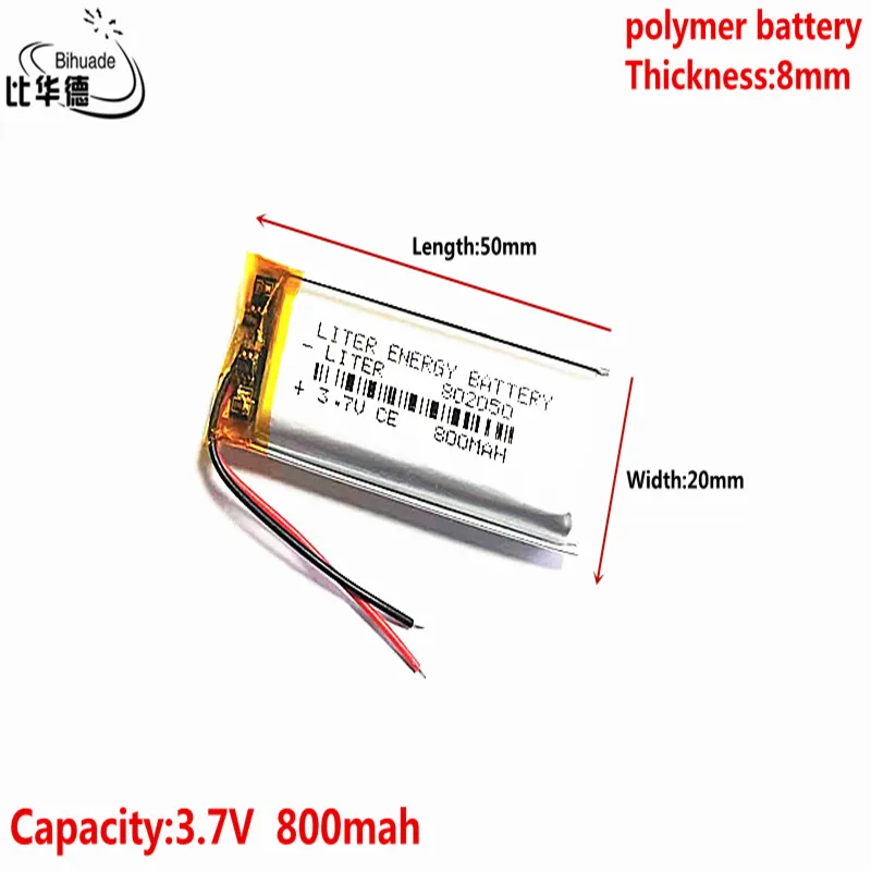 Liter energy battery 3.7V 800MAH 802050 Lithium Polymer LiPo Rechargeable Battery For Mp3 headphone PAD DVD bluetooth camera
Liter energy battery 3.7V 800MAH 802050 Lithium Polymer LiPo Rechargeable Battery For Mp3 headphone PAD DVD bluetooth camera