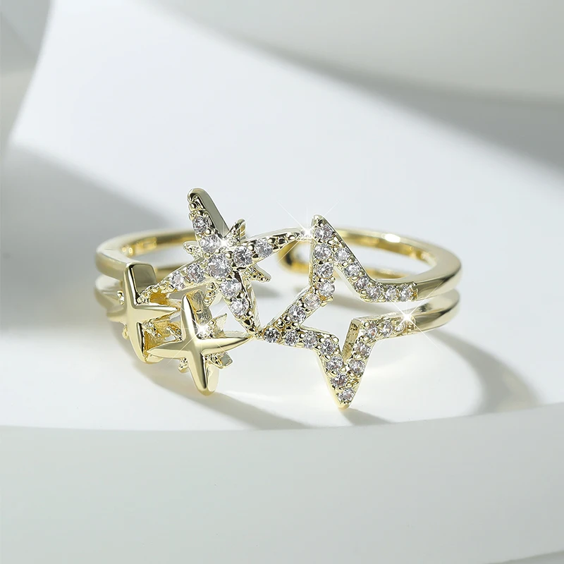 Exquisite Gold Star Ring for Women Double Layer Hollow Design Female Adjustable Finger Trinket Ring Wedding Party Jewelry Gift
Exquisite Gold Star Ring for Women Double Layer Hollow Design Female Adjustable Finger Trinket Ring Wedding Party Jewelry Gift