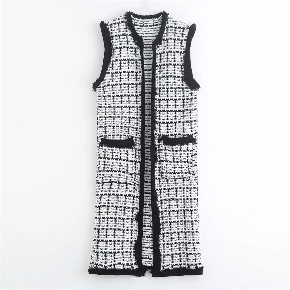 Spring 2020 Women's New Sleeveless Knit Vest Pocket with Beaded Contrast Stitching Twill Tweed Long Cardigan Vest 08146130093
Spring 2020 Women's New Sleeveless Knit Vest Pocket with Beaded Contrast Stitching Twill Tweed Long Cardigan Vest 08146130093