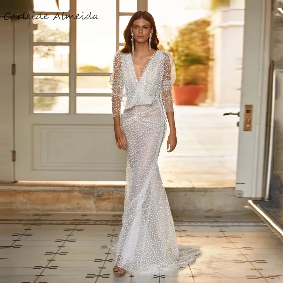 V-Neck Long Sleeves Mermaid Wedding Dresses 2021 Chic Sparkly Polka Dot Transparent Tulle Dresses Brides Civil Wedding
V-Neck Long Sleeves Mermaid Wedding Dresses 2021 Chic Sparkly Polka Dot Transparent Tulle Dresses Brides Civil Wedding
