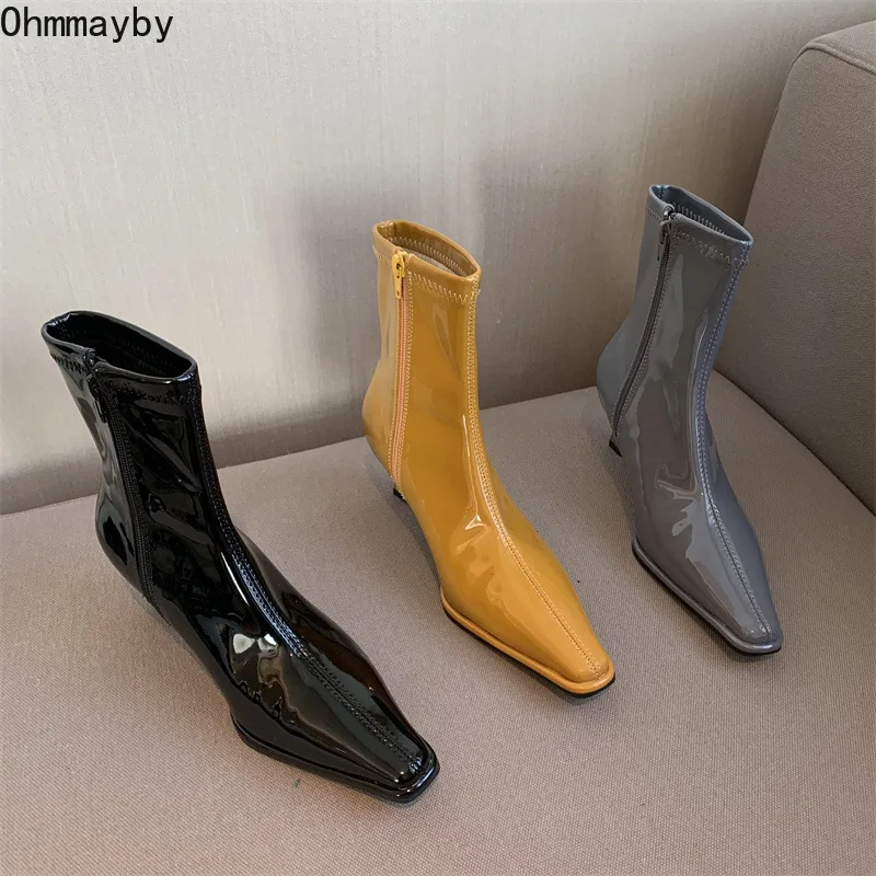 Winter 2021 Boots Female Women Shoes Patent Leather Ankle Boots Thin Heel Zippers Fashion Designer Woman Short Booties
Winter 2021 Boots Female Women Shoes Patent Leather Ankle Boots Thin Heel Zippers Fashion Designer Woman Short Booties
