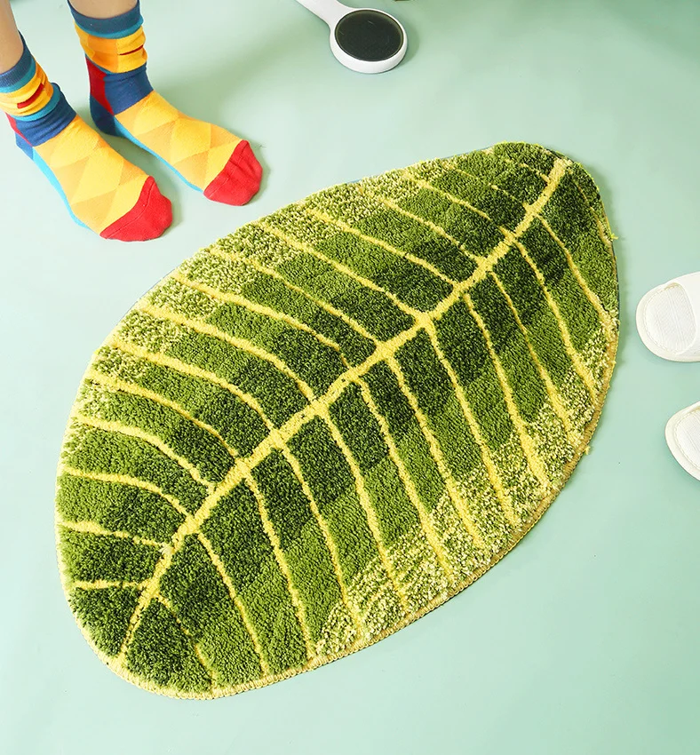 Фото Дизайнерский коврик с зелеными листьями для ванной из ТПЭ - купить