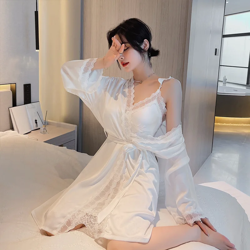 2pcs Robe Set Sexy Lace Kimono Bathrobe Gown Satin Women Loungerwear Intimate Lingerie Casual Sleepwear Summer New Nightwear
2pcs Robe Set Sexy Lace Kimono Bathrobe Gown Satin Women Loungerwear Intimate Lingerie Casual Sleepwear Summer New Nightwear