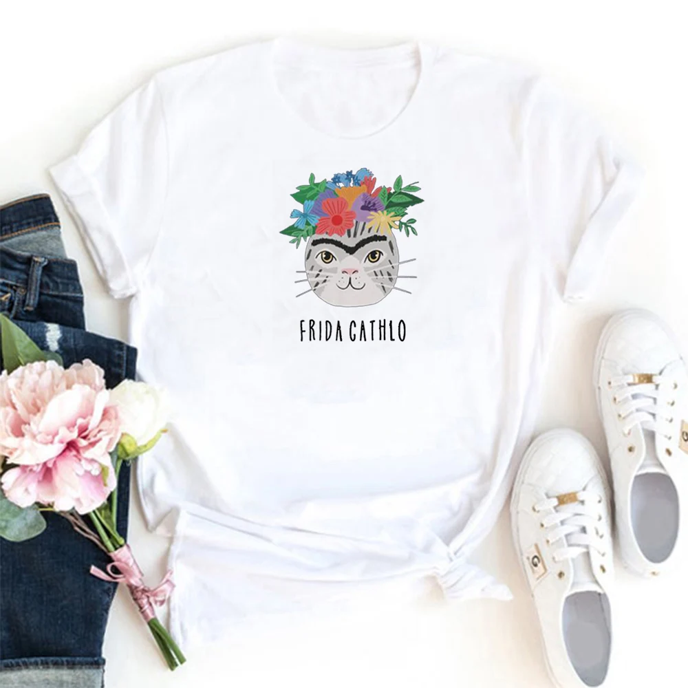 Cute Cat and Flower T-shirt Women Funny Round Neck Women Tshirt Tops Aesthetic Fashion Women T Shirts Cotton Camiseta Mujer
Cute Cat and Flower T-shirt Women Funny Round Neck Women Tshirt Tops Aesthetic Fashion Women T Shirts Cotton Camiseta Mujer