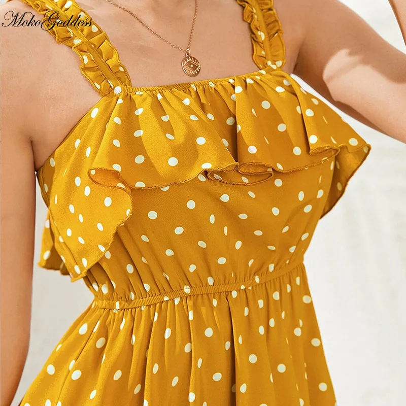 Moko Goddess Summer Dot Sleeveless Casual Spaghetti Strap Short Dress Women Ruffles Slash Neck Above Knee Mini Dress 2020 New
Moko Goddess Summer Dot Sleeveless Casual Spaghetti Strap Short Dress Women Ruffles Slash Neck Above Knee Mini Dress 2020 New