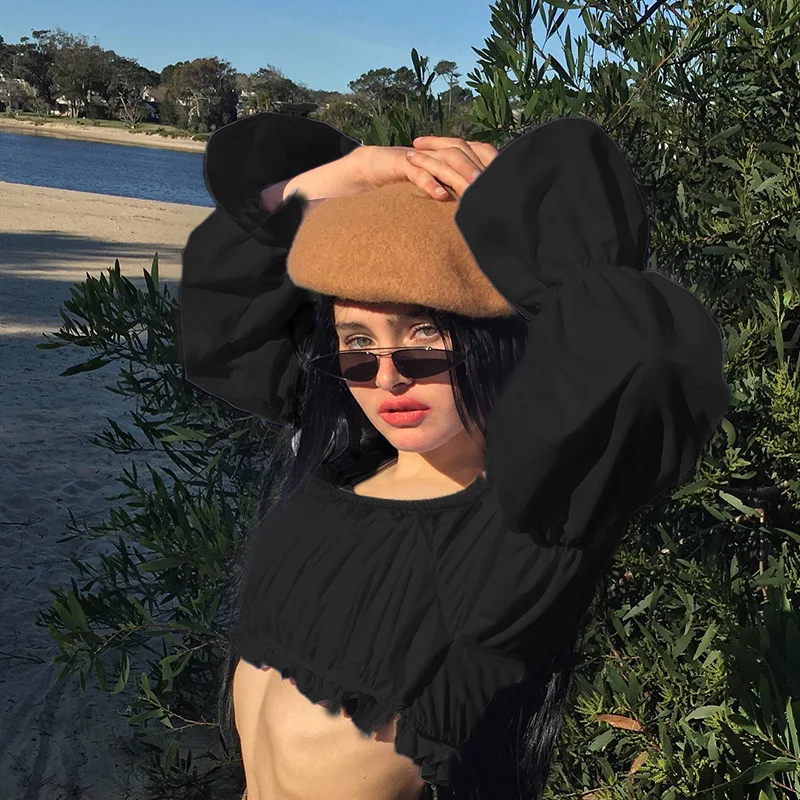 Black Cotton T Shirt Butterfly Sleeve Le Palais Vintage Ruffles Korean Clothes Court Style Crop Top Women Crop Tee 
Black Cotton T Shirt Butterfly Sleeve Le Palais Vintage Ruffles Korean Clothes Court Style Crop Top Women Crop Tee