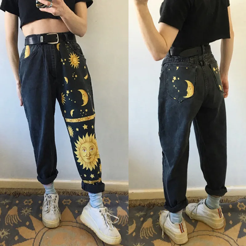 Fashion Sun Star Printed Pants Jeans Women Autumn Black High Waist Young Girls Chic Denim Trousers Woman Cool Boyfriends Jeans
Fashion Sun Star Printed Pants Jeans Women Autumn Black High Waist Young Girls Chic Denim Trousers Woman Cool Boyfriends Jeans