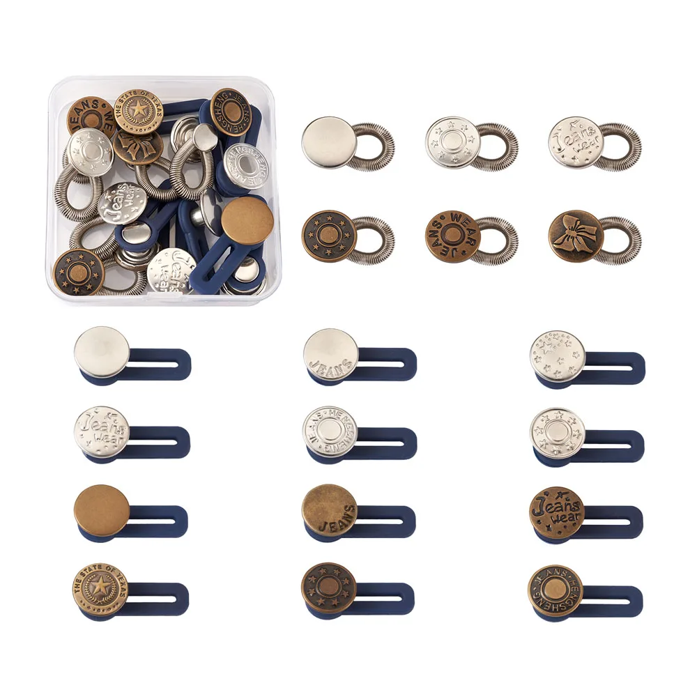 PandJewelry Alloy Retractable Buckle Buttons and Alloy Jeans Spring Buttons, 1-Hole, Mixed Color, 18pcs/box
PandJewelry Alloy Retractable Buckle Buttons and Alloy Jeans Spring Buttons, 1-Hole, Mixed Color, 18pcs/box