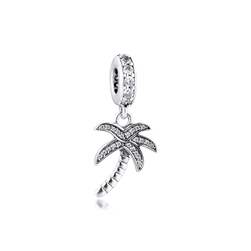 

CKK Fit Pandora Bracelet 925 Sterling Silver Clear CZ Beads Sparkling Palm Tree Pendant Charms DIY Jewelry Making Wholesale