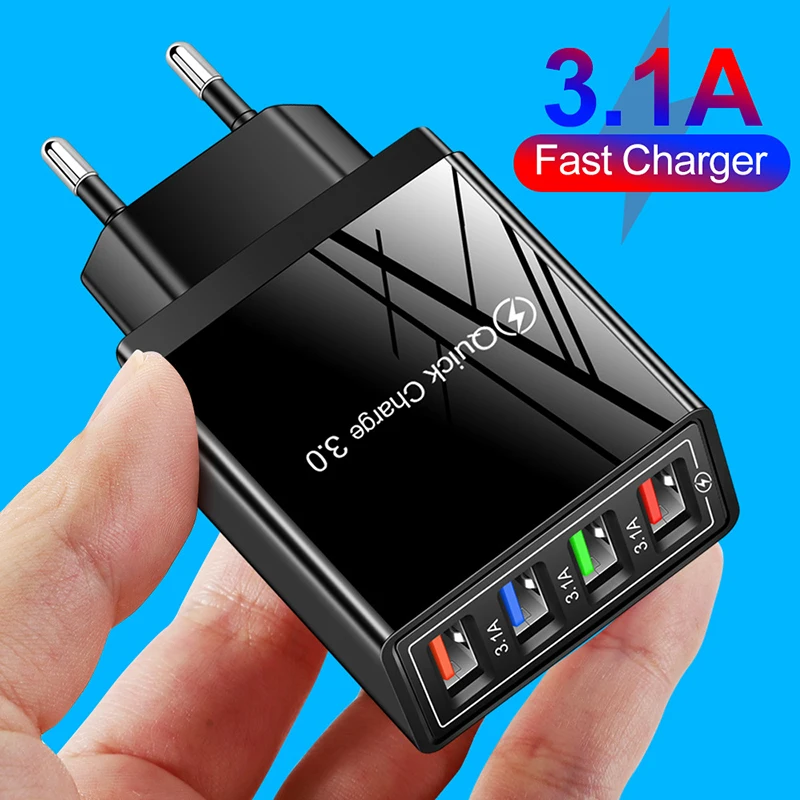 Сетевое зарядное устройство с 4 USB-портами и вилкой для ЕС/США Quick Charge 3 0