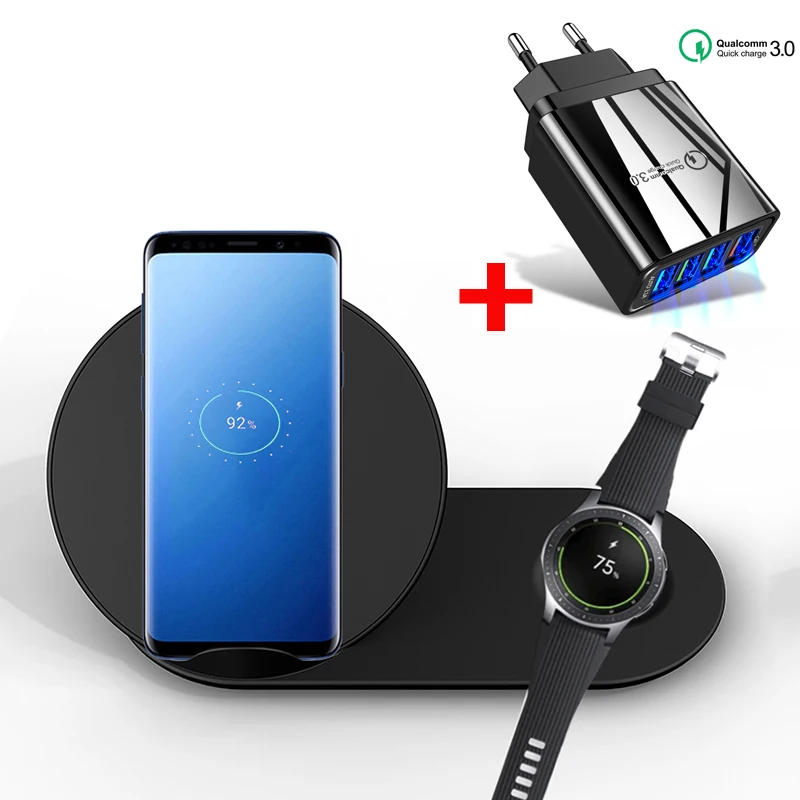 Беспроводное зарядное устройство 2 в 1 быстрая зарядка для iPhone 11 Pro X 8 Samsung Note 10 9 S10 S9