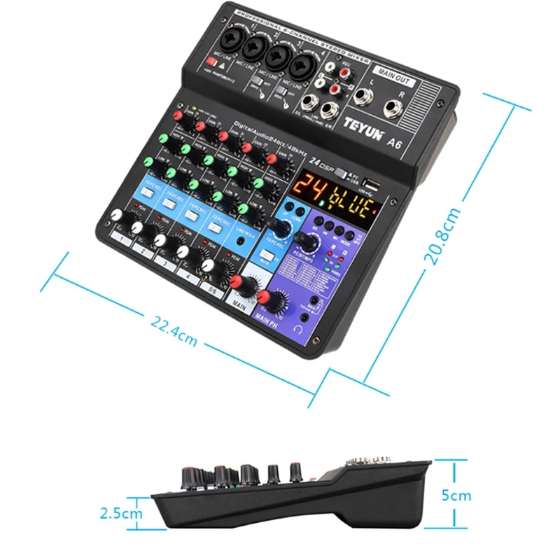 Digital Mini Microphone Sound Mixer Sound Card Karaoke Mixer Professional 6 Channel -Studio Mixing Console Amplifier
Digital Mini Microphone Sound Mixer Sound Card Karaoke Mixer Professional 6 Channel -Studio Mixing Console Amplifier