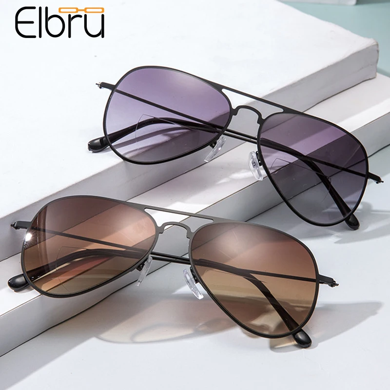 

Бифокальные очки Elbru для чтения, для мужчин и женщин, сверхлегкие металлические очки-авиаторы для дальнозоркости, диоптрии + 1,0 + 3,5