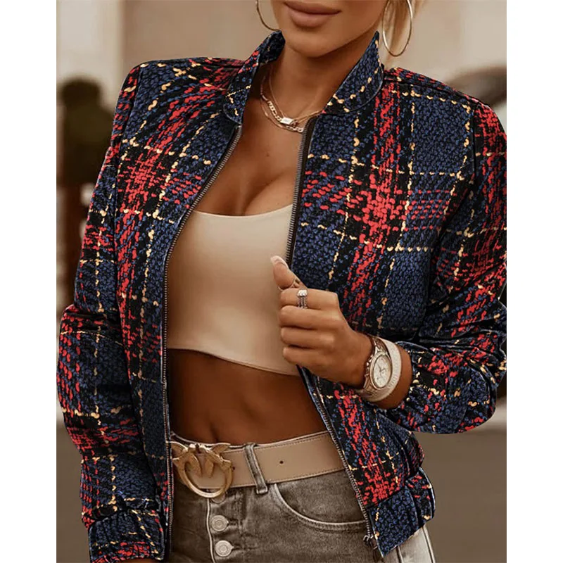2021 Short Jacket Women Long Sleeve Coats Women Elegant Autumn Winter Zipper Outwear Office Ladies Lattice Print Casual Jacket
2021 Short Jacket Women Long Sleeve Coats Women Elegant Autumn Winter Zipper Outwear Office Ladies Lattice Print Casual Jacket