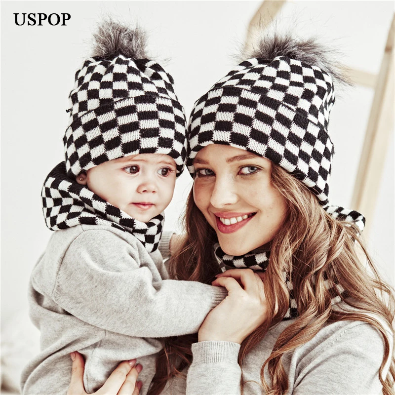 USPOP 4 pieces Winter Baby's Hat Sets Thick Warm Scarf Hat Sets Cute Pom pom Plaid Skullies Cap for Mom and Kid
USPOP 4 pieces Winter Baby's Hat Sets Thick Warm Scarf Hat Sets Cute Pom pom Plaid Skullies Cap for Mom and Kid