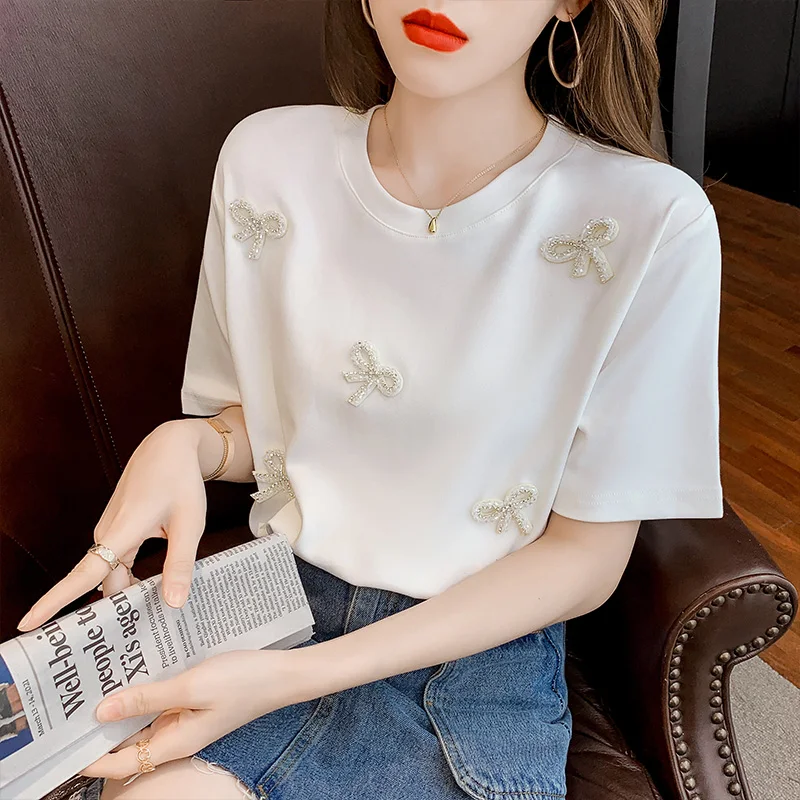 3322# white short-sleeved t-shirt women 2021 summer new heavy industry beaded pure cotton t-shirt top
3322# white short-sleeved t-shirt women 2021 summer new heavy industry beaded pure cotton t-shirt top