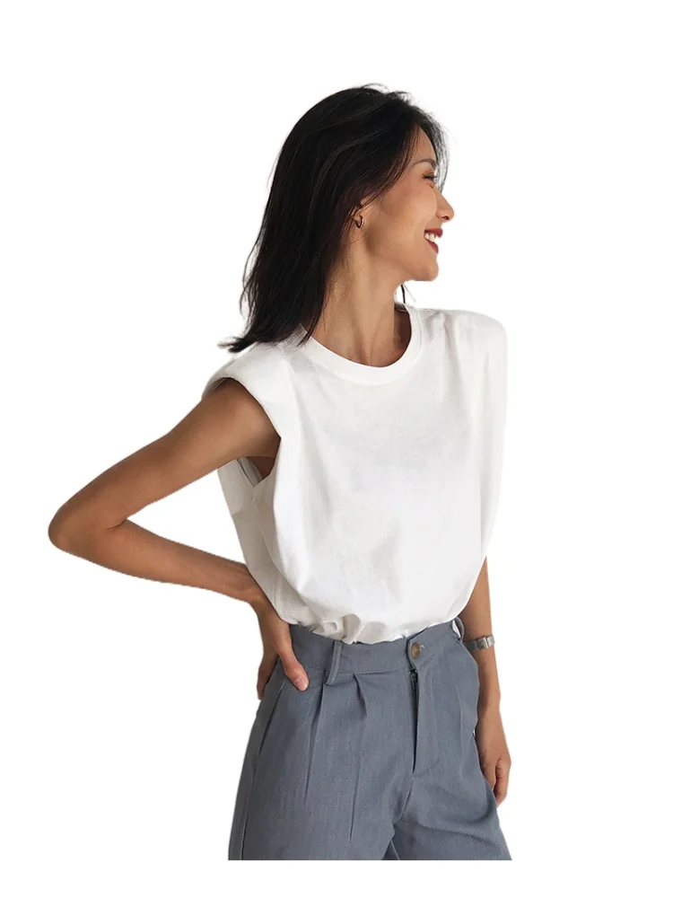 Solid Tops Tees Casual O-neck Summer Short Shoulder Pads Silhouette Sleeveless T Shirt DM001
Solid Tops Tees Casual O-neck Summer Short Shoulder Pads Silhouette Sleeveless T Shirt DM001