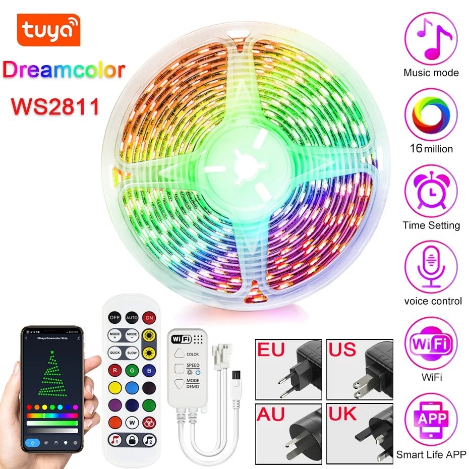 WS2811 12V Led Strips Lights Dream Color Infrared/Bluetooth/WiFi Tuya Control 5M 10M 15M 20M RGB Decor Lighting Diode Tape
WS2811 12V Led Strips Lights Dream Color Infrared/Bluetooth/WiFi Tuya Control 5M 10M 15M 20M RGB Decor Lighting Diode Tape