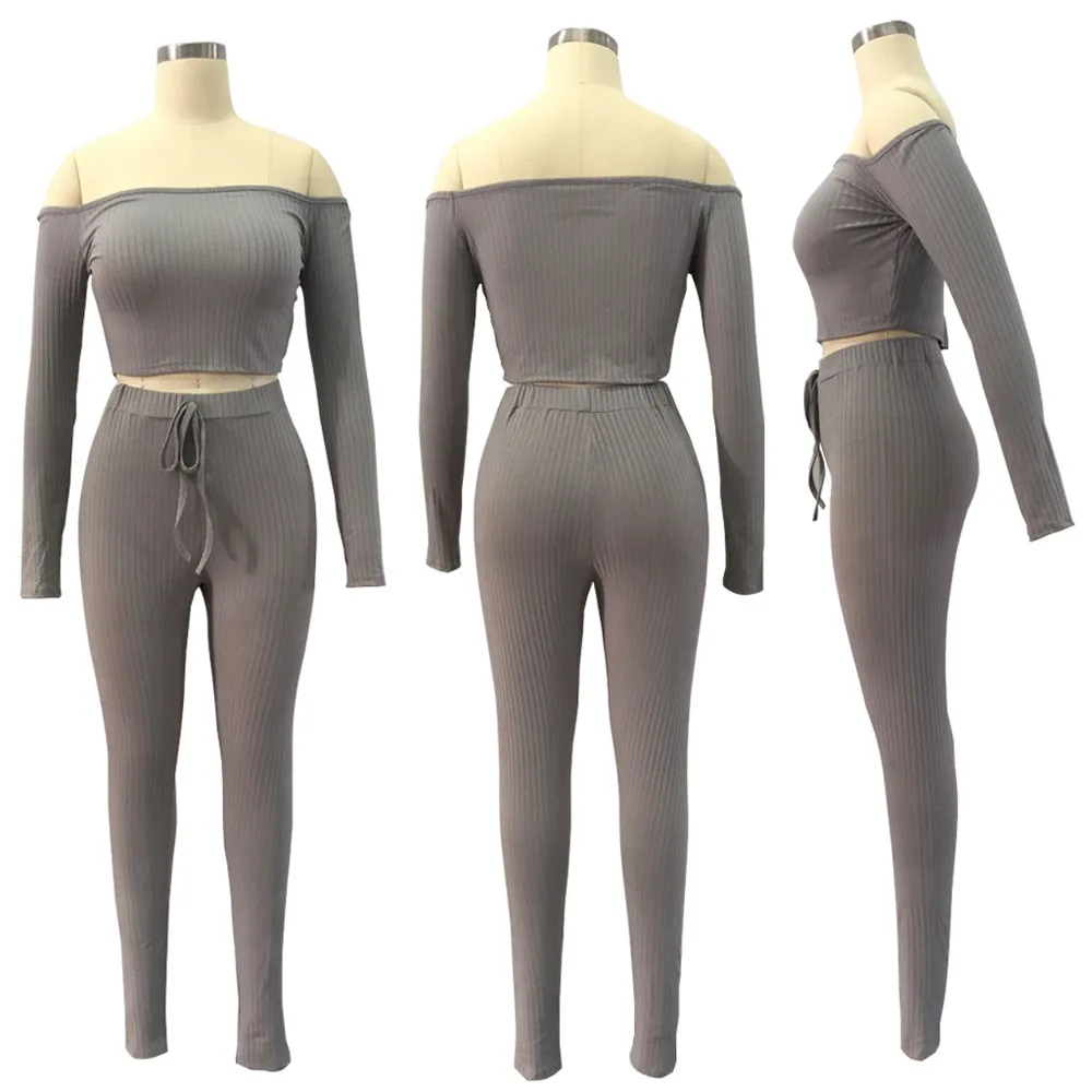 Solid Slash Neck Long Sleeve Two Piece Set Drawstring Off Shoulder Women Tracksuit Bodycon Long Pants Women Suits
Solid Slash Neck Long Sleeve Two Piece Set Drawstring Off Shoulder Women Tracksuit Bodycon Long Pants Women Suits