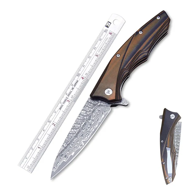 

VG-10 Сталь дамасский складной Ножи эбенового дерева + G10 ручка выживания Ножи Outddoor инструмент 58-59Hrc коллекция Ножи GT-DC