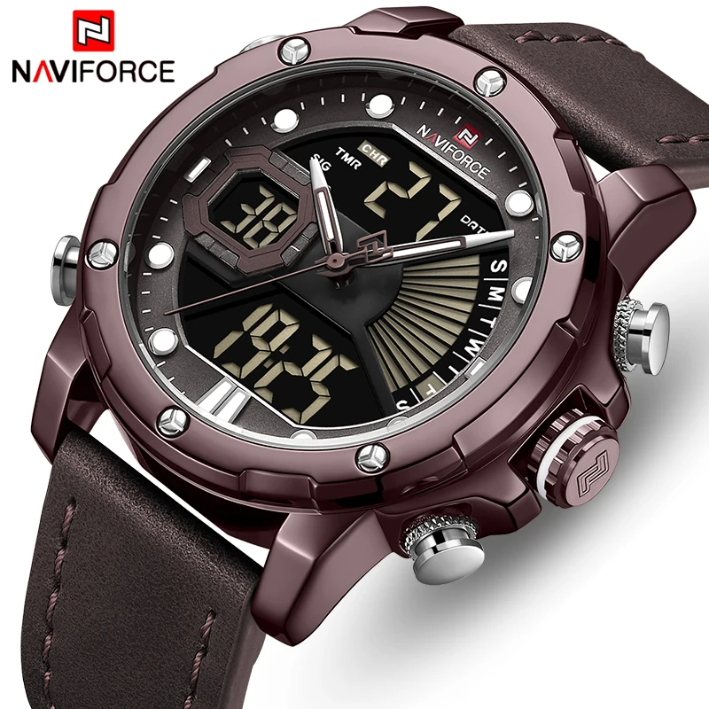 Часы наручные NAVIFORCE Мужские кварцевые спортивные аналоговые цифровые светящиеся
