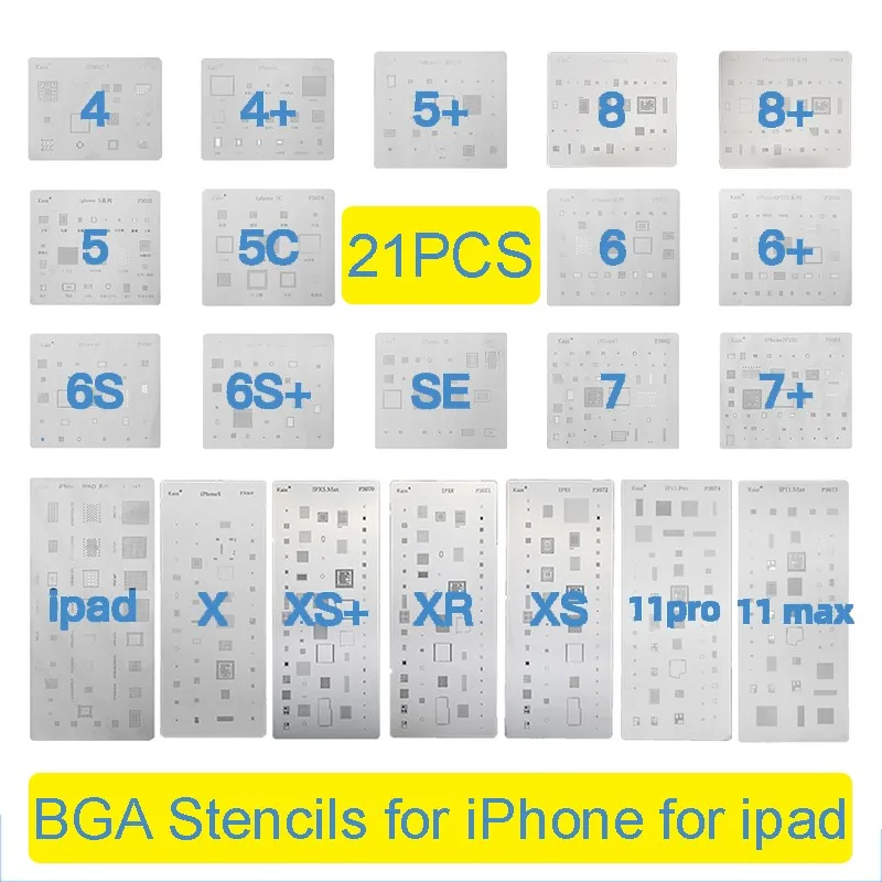 2-21pcs High Quality Full Set IC Chip BGA Reballing Stencil Kits for iPhone 11 Pro X XS MAX XR 8p 7 Plus 6s 6 SE 5S 5C 5 4S iPad
2-21pcs High Quality Full Set IC Chip BGA Reballing Stencil Kits for iPhone 11 Pro X XS MAX XR 8p 7 Plus 6s 6 SE 5S 5C 5 4S iPad