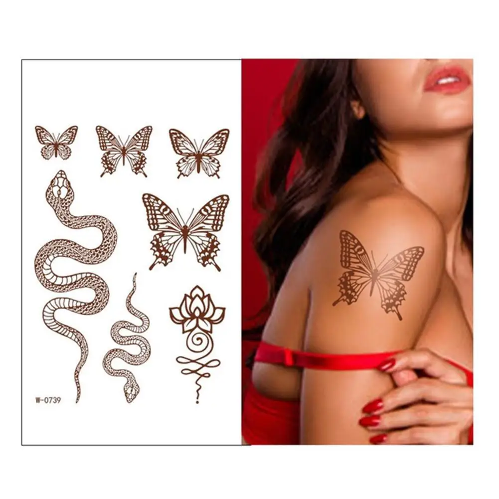 

New Brown Henna Tattoo Sticker Temporary Unisex Chest Hand Lace Henna Mandala Flash Tattoos Waterproof Inspired Sticker Body Art