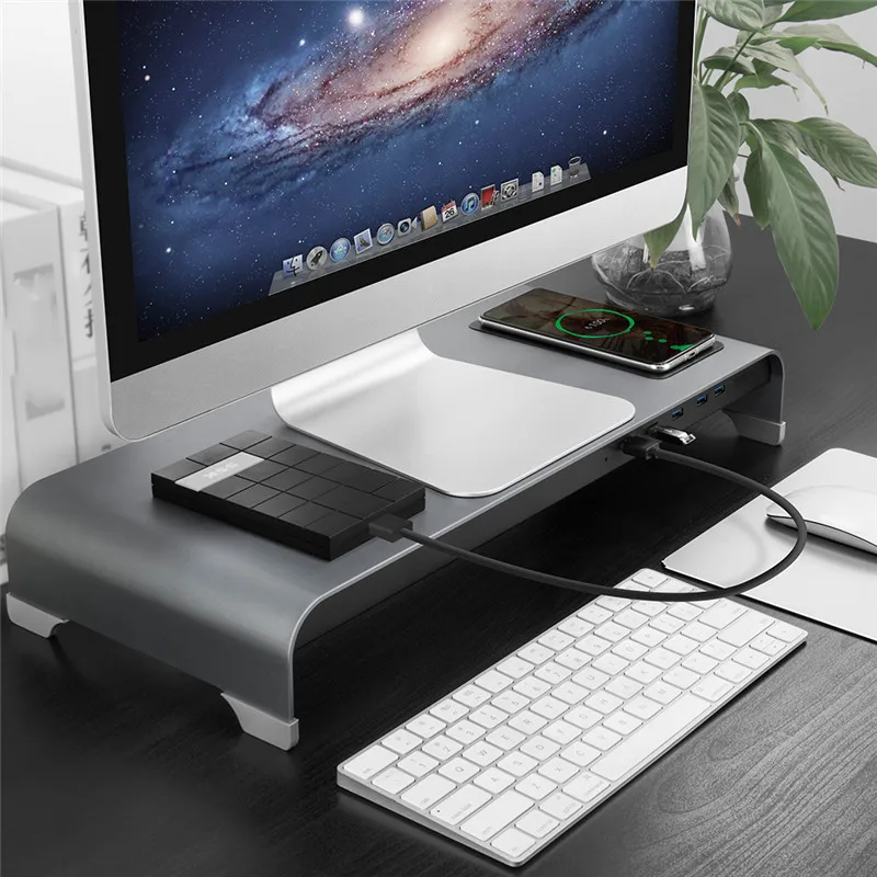 Aluminum Desktop Monitor Notebook Laptop Stand Space Bar Non-slip Computer Desk Riser with 4ports USB Hub Wireless Charging
Aluminum Desktop Monitor Notebook Laptop Stand Space Bar Non-slip Computer Desk Riser with 4ports USB Hub Wireless Charging