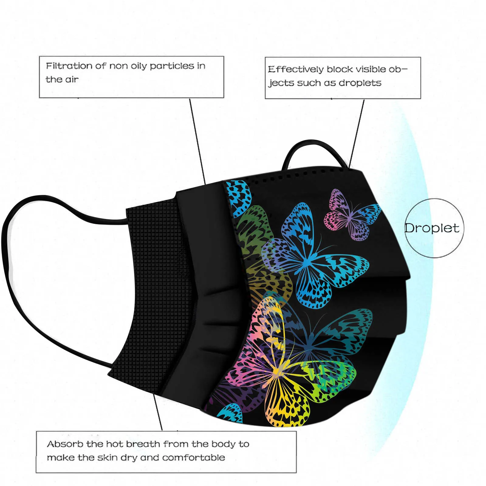 50pc Adult Disposable Face Mask Butterfly Print Women Man Face Mouth Mask Industrial 3Ply Ear Loop Black Facemask
50pc Adult Disposable Face Mask Butterfly Print Women Man Face Mouth Mask Industrial 3Ply Ear Loop Black Facemask