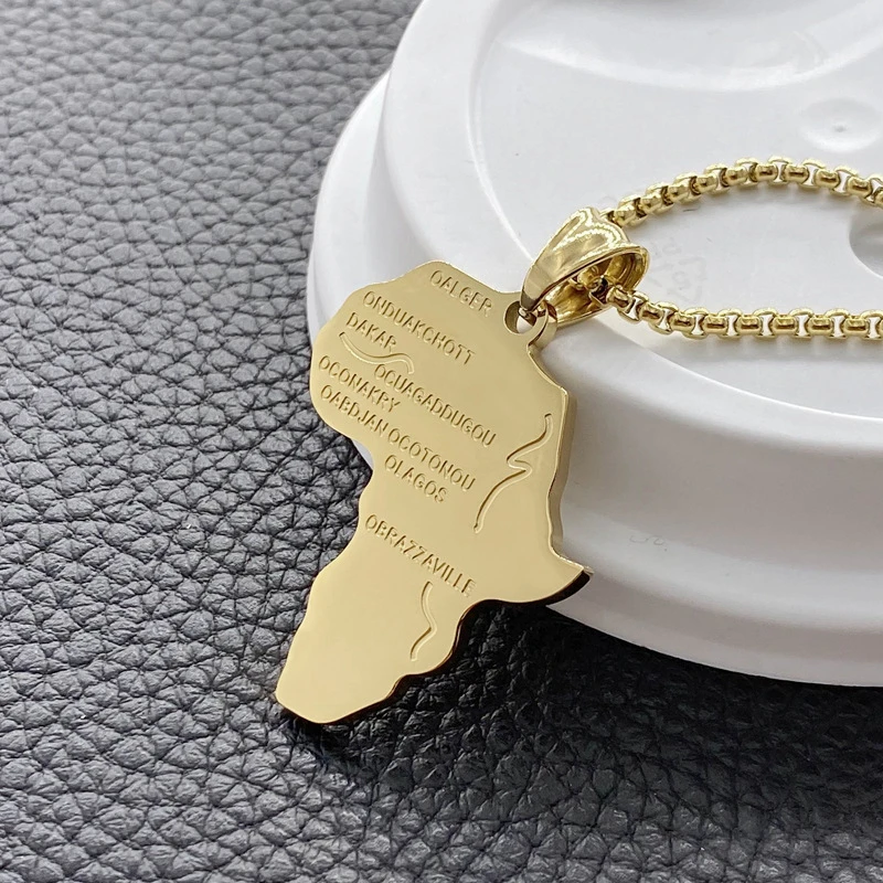 Fashion Gold Color Africa Map Pendant Men Jewelry Party Gifts Collares 2020 Punk Style Stainless Steel Chain Necklace for Women
Fashion Gold Color Africa Map Pendant Men Jewelry Party Gifts Collares 2020 Punk Style Stainless Steel Chain Necklace for Women