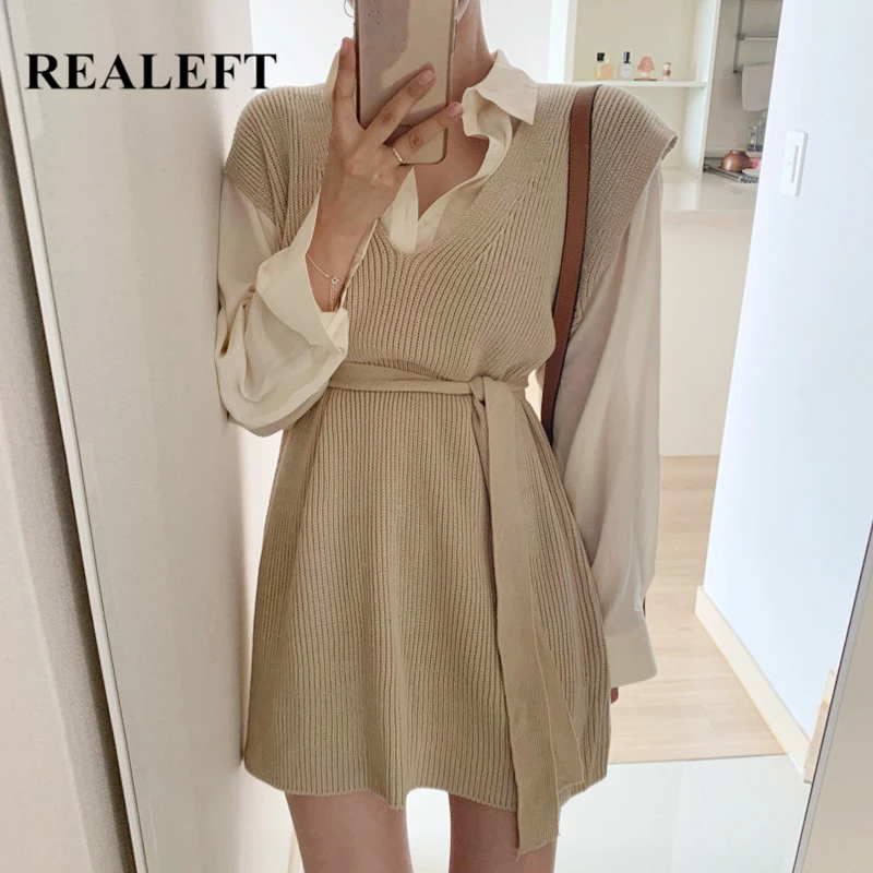 REALEFT 2021 New V Neck Women's Knitting Vest Fashionable Korean Style Sleeveless Lace-up Casual Loose Sweaters Autumn Winter
REALEFT 2021 New V Neck Women's Knitting Vest Fashionable Korean Style Sleeveless Lace-up Casual Loose Sweaters Autumn Winter