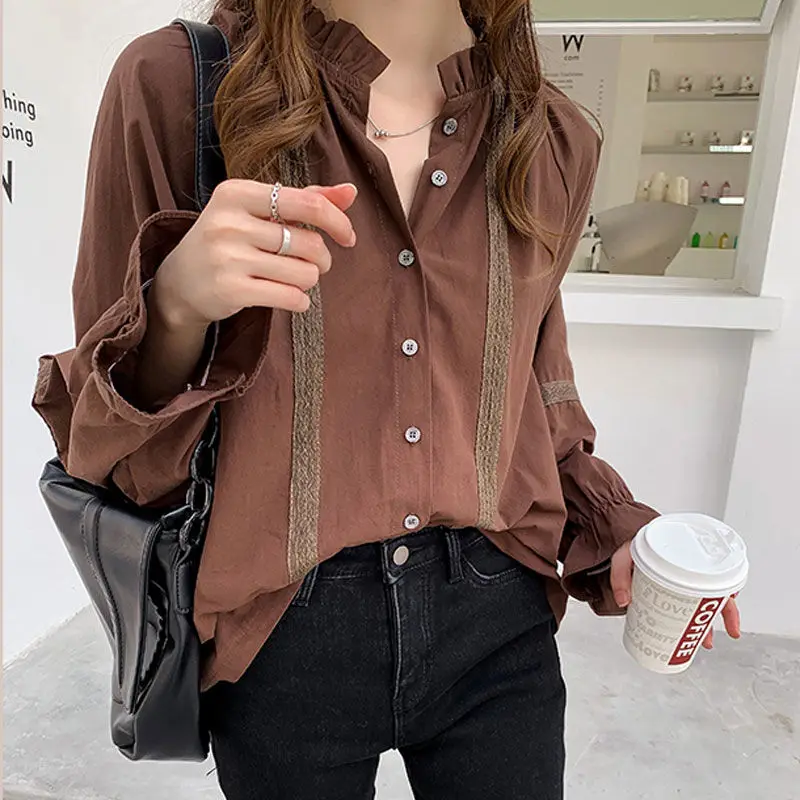 2021 New Spring Fashion Spring Stand-up Collar Single-breasted Blouses Casual Loose Women Long Sleeve Hit Color Shirts 4XL Y437
2021 New Spring Fashion Spring Stand-up Collar Single-breasted Blouses Casual Loose Women Long Sleeve Hit Color Shirts 4XL Y437